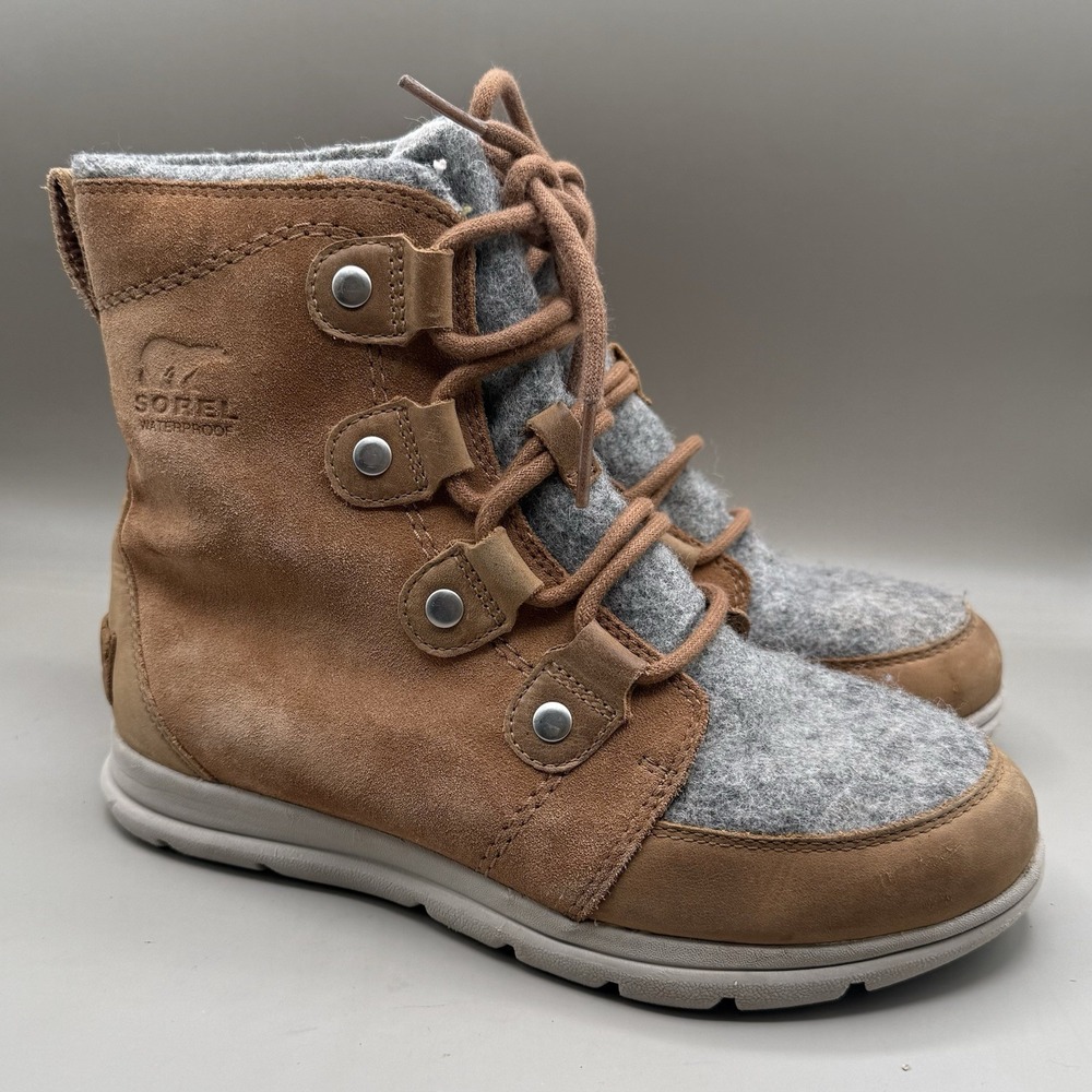 Sorel Explorer II Joan Felt Boots Sz 8 Tan Gray Suede Waterproof NL3423-224